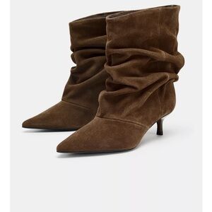 Zara Brown Suede Heeled Boots